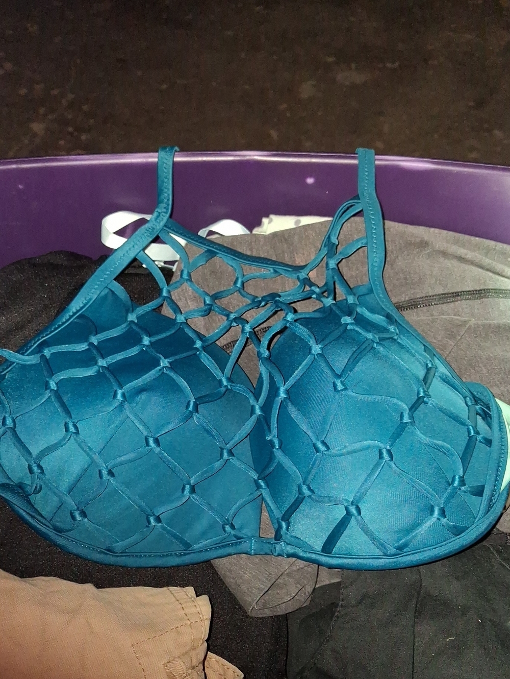 Shade & Shore Teal Lattice-Detail Padded Bikini Top
